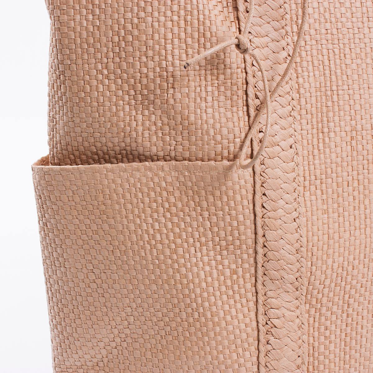 Borsa in fibre naturali rosa cipria con manici tondi in bambù, 48x68 cm