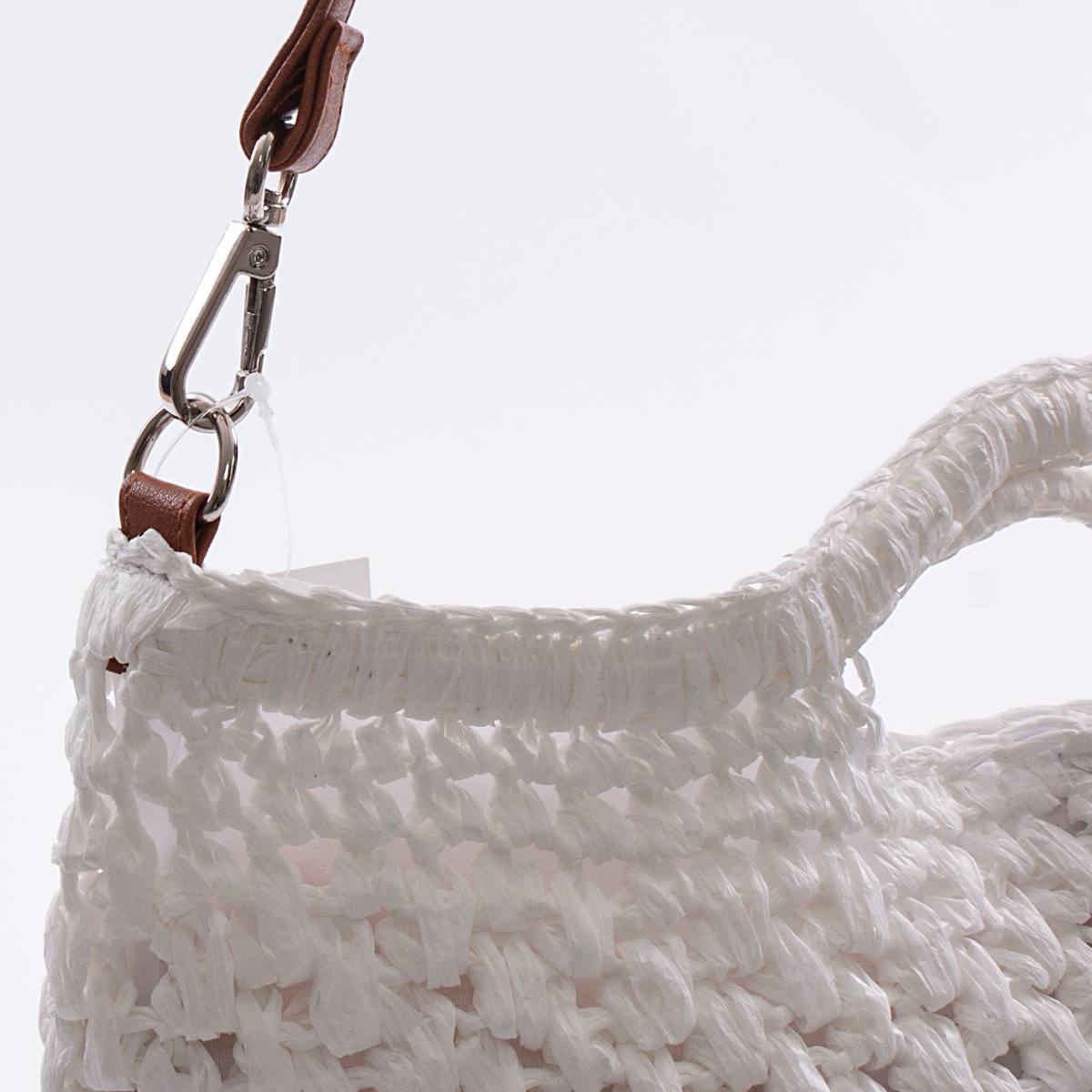 Borsa a tracolla bianca con frange all'uncinetto, 37x25 cm