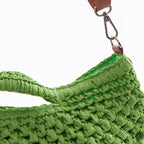 Borsa a tracolla verde con frange all'uncinetto, 37x25 cm