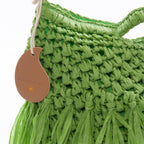 Borsa a tracolla verde con frange all'uncinetto, 37x25 cm