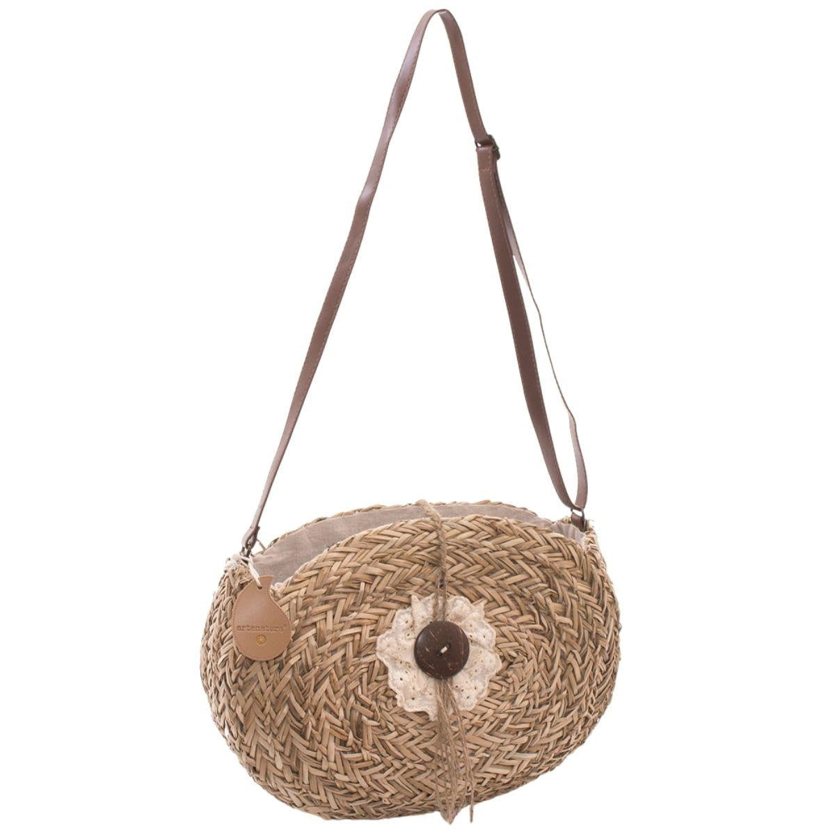 Borsa ovale a tracolla in fibra di palma, 38H28 cm