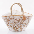 Borsa in palma con pizzo bianco, 50H30 cm