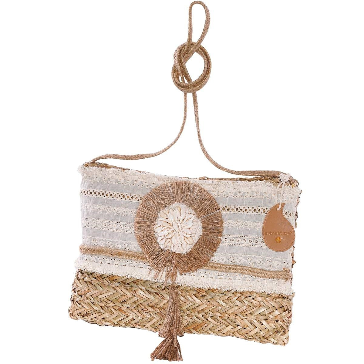 Borsa ovale a tracolla in fibra naturale, 33H25 cm