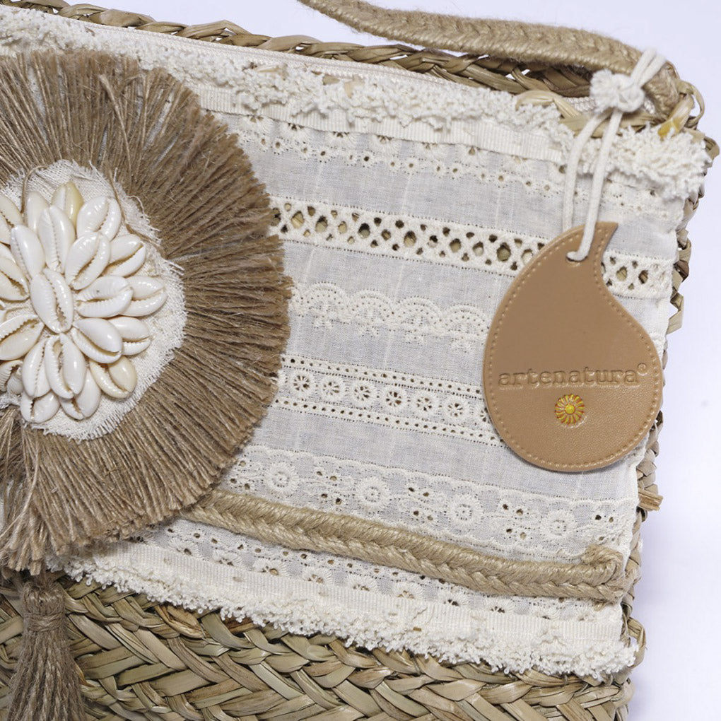 Borsa ovale a tracolla in fibra naturale, 33H25 cm