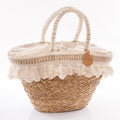 Borsa ovale in erba con volant, 50x30 cm