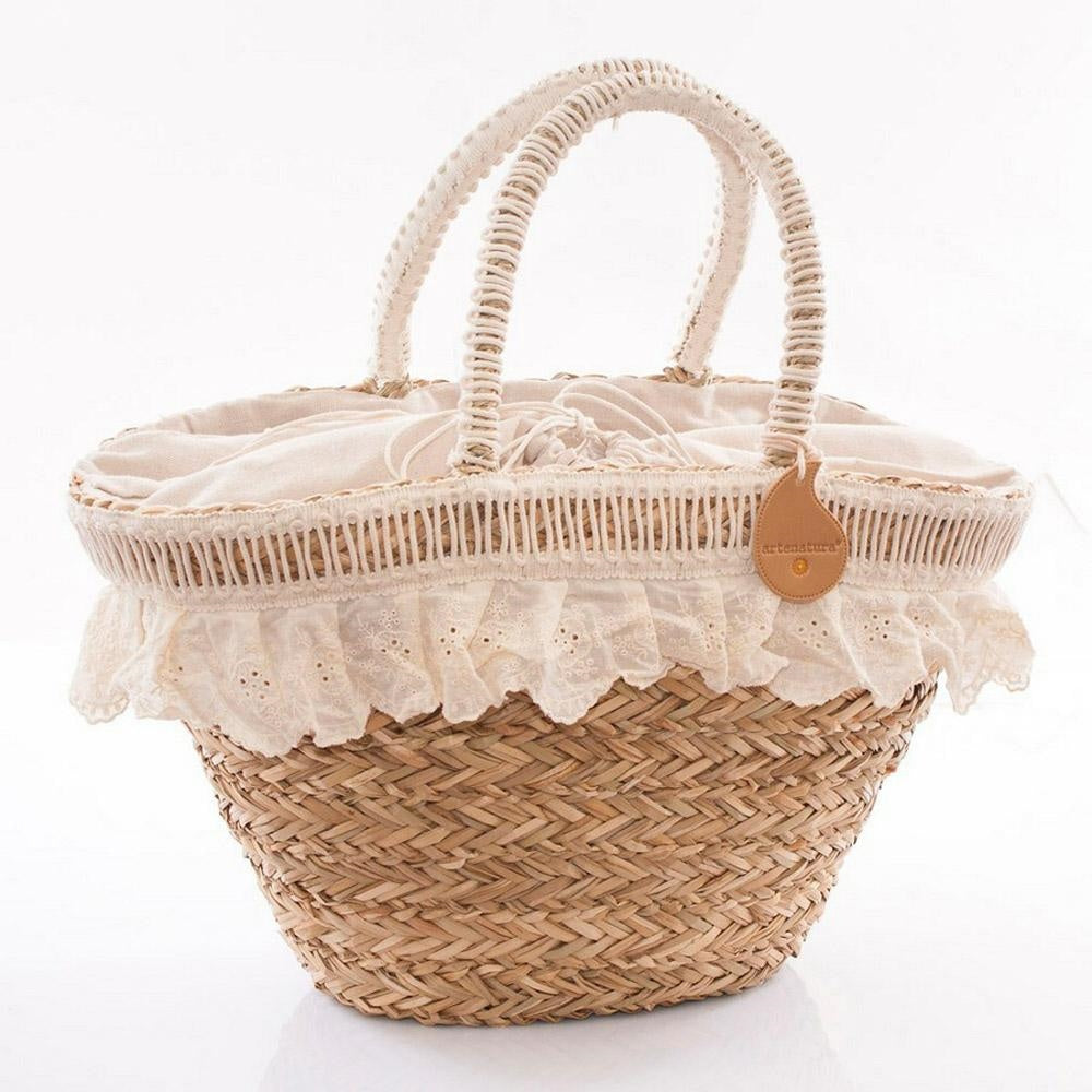 Borsa ovale in erba con volant, 50x30 cm