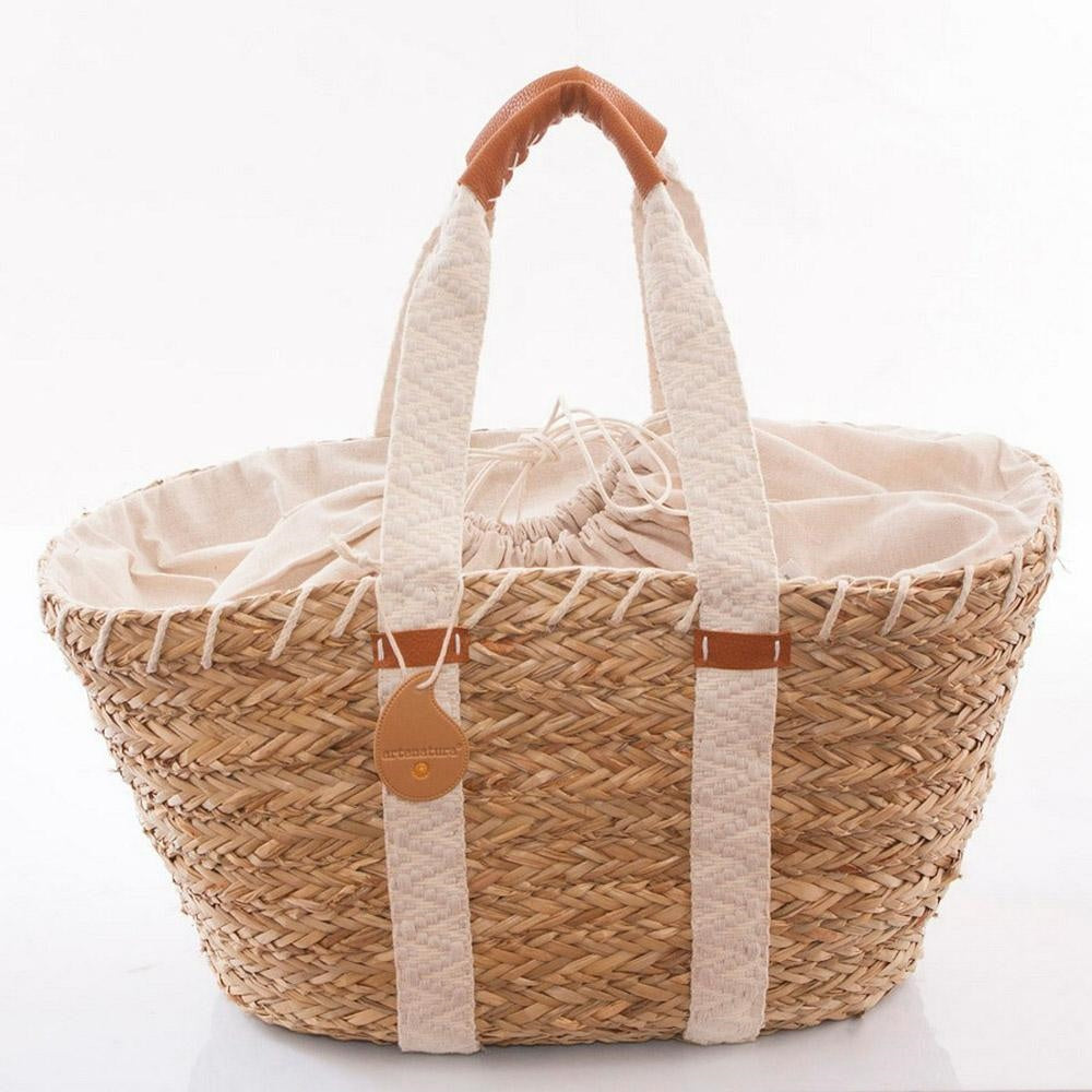 Borsa ovale in erba con manici passanti, 60 cm