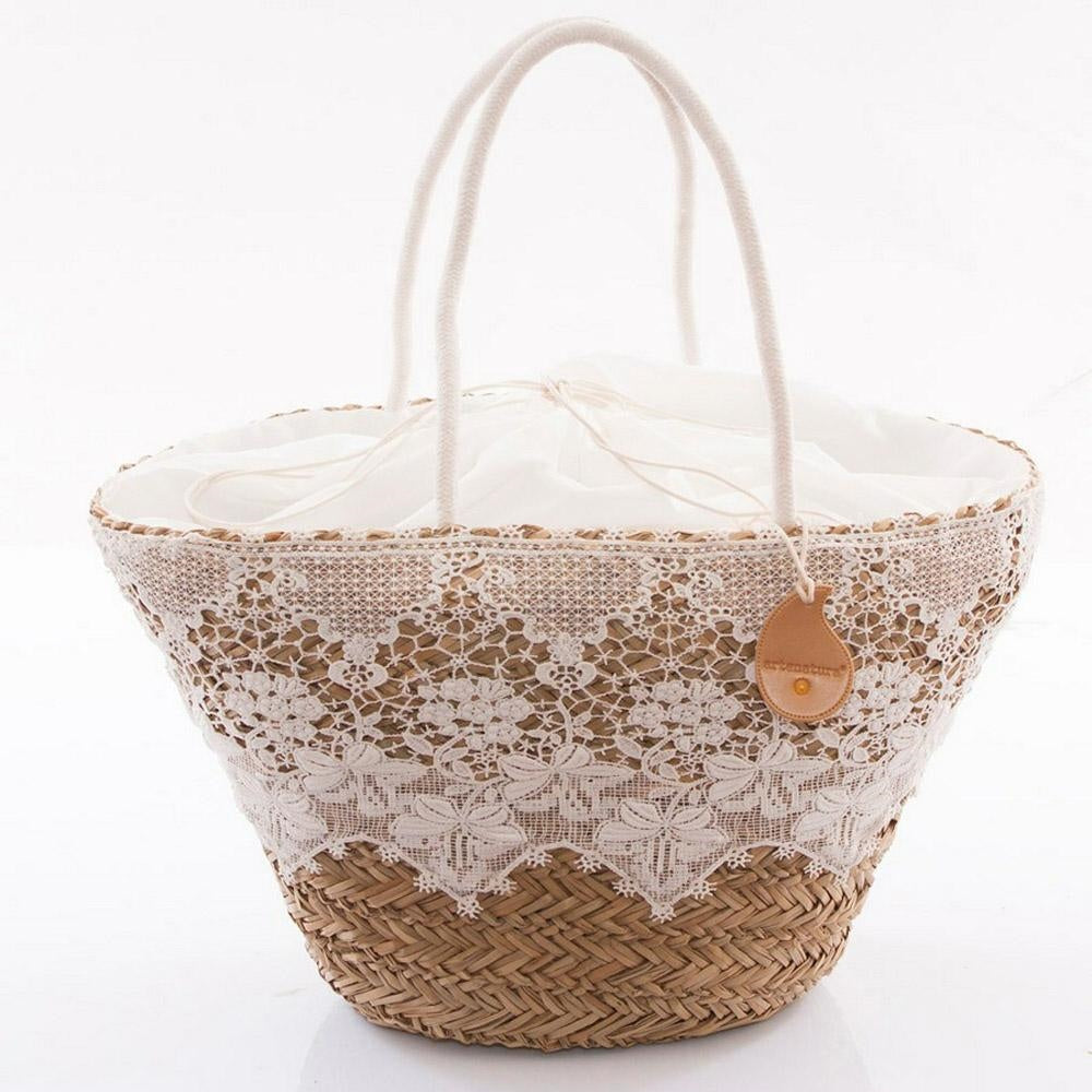 Borsa ovale in erba con macrame', 55x30 cm