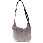 Borsa a tracolla in fibre naturali grigia, 34H33 cm