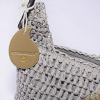 Borsa a tracolla in fibre naturali grigia, 34H33 cm