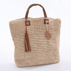 Borsa beige con manici in bambu', 45x35 cm