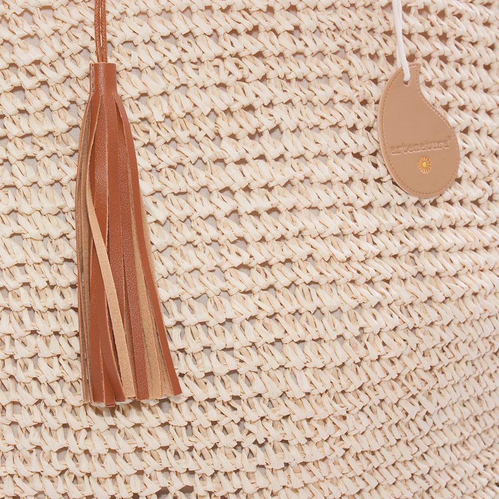 Borsa beige con manici in bambu', 45x35 cm