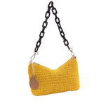 Borsetta in fibre naturali gialla con catena nera, 30x15 cm