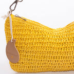 Borsetta in fibre naturali gialla con catena nera, 30x15 cm