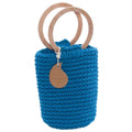 Borsa a secchiello blu con manici in legno, Ø15H35 cm