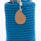 Borsa a secchiello blu con manici in legno, Ø15H35 cm