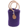 Borsa a secchiello in cotone viola con manici tondi in legno, Ø15x35 cm