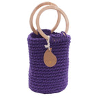 Borsa a secchiello in cotone viola con manici tondi in legno, Ø15x35 cm