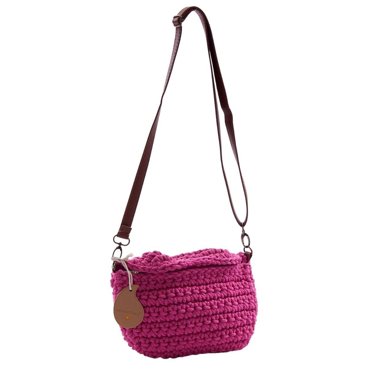 Borsetta a tracolla in cotone all'uncinetto con zip, 25x15 cm