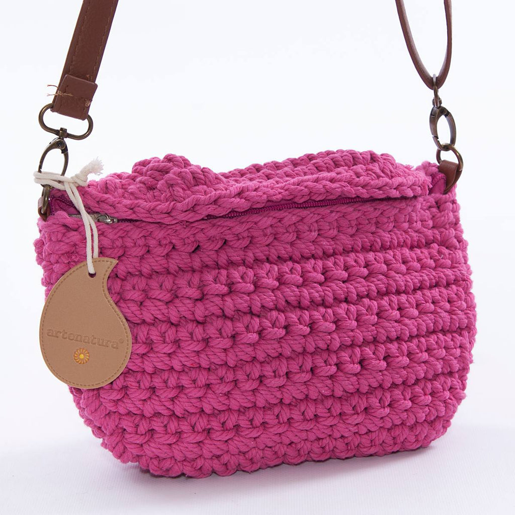 Borsetta a tracolla in cotone all'uncinetto con zip, 25x15 cm