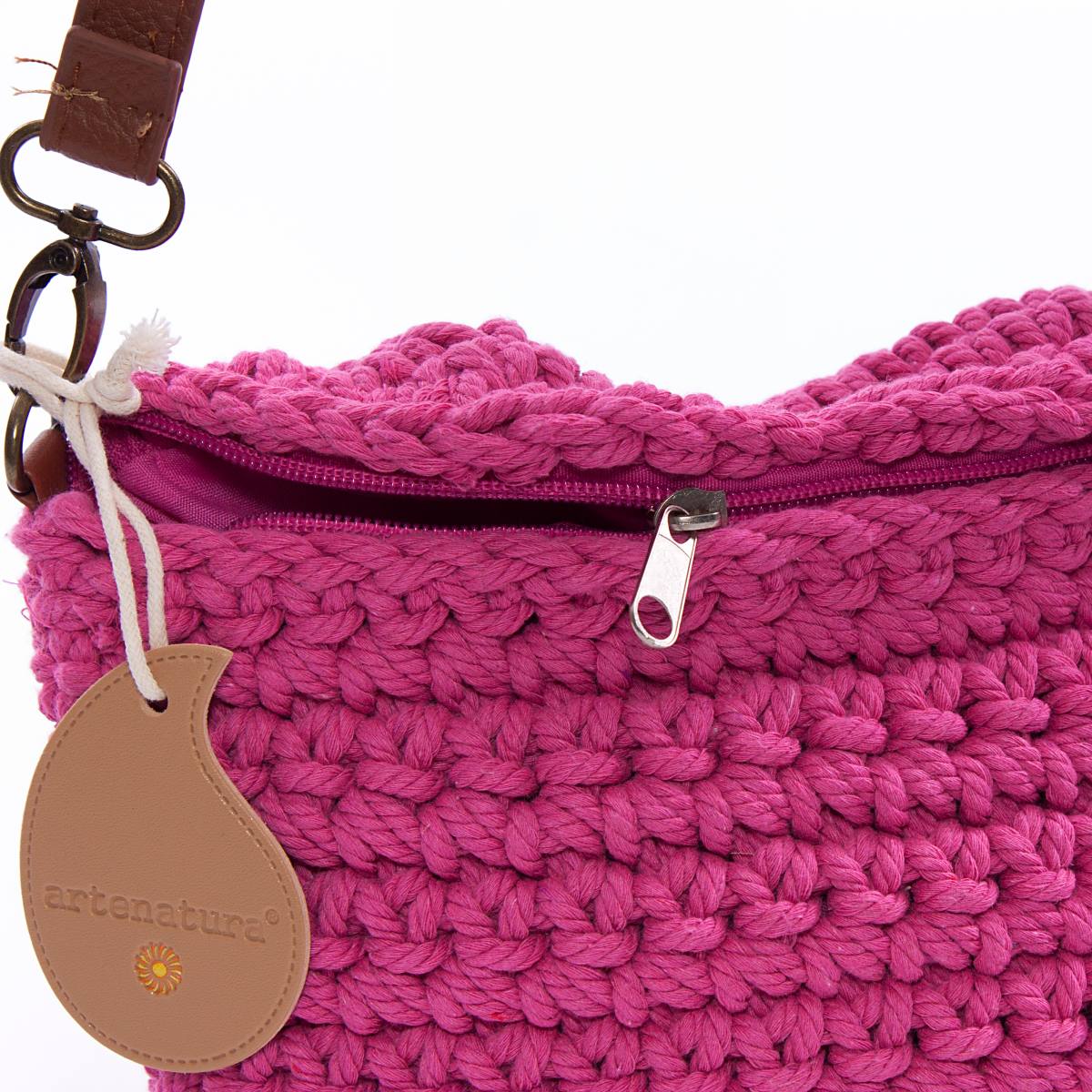 Borsetta a tracolla in cotone all'uncinetto con zip, 25x15 cm