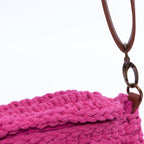 Borsetta a tracolla in cotone all'uncinetto con zip, 25x15 cm
