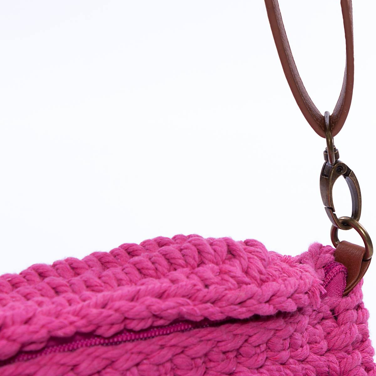 Borsetta a tracolla in cotone all'uncinetto con zip, 25x15 cm