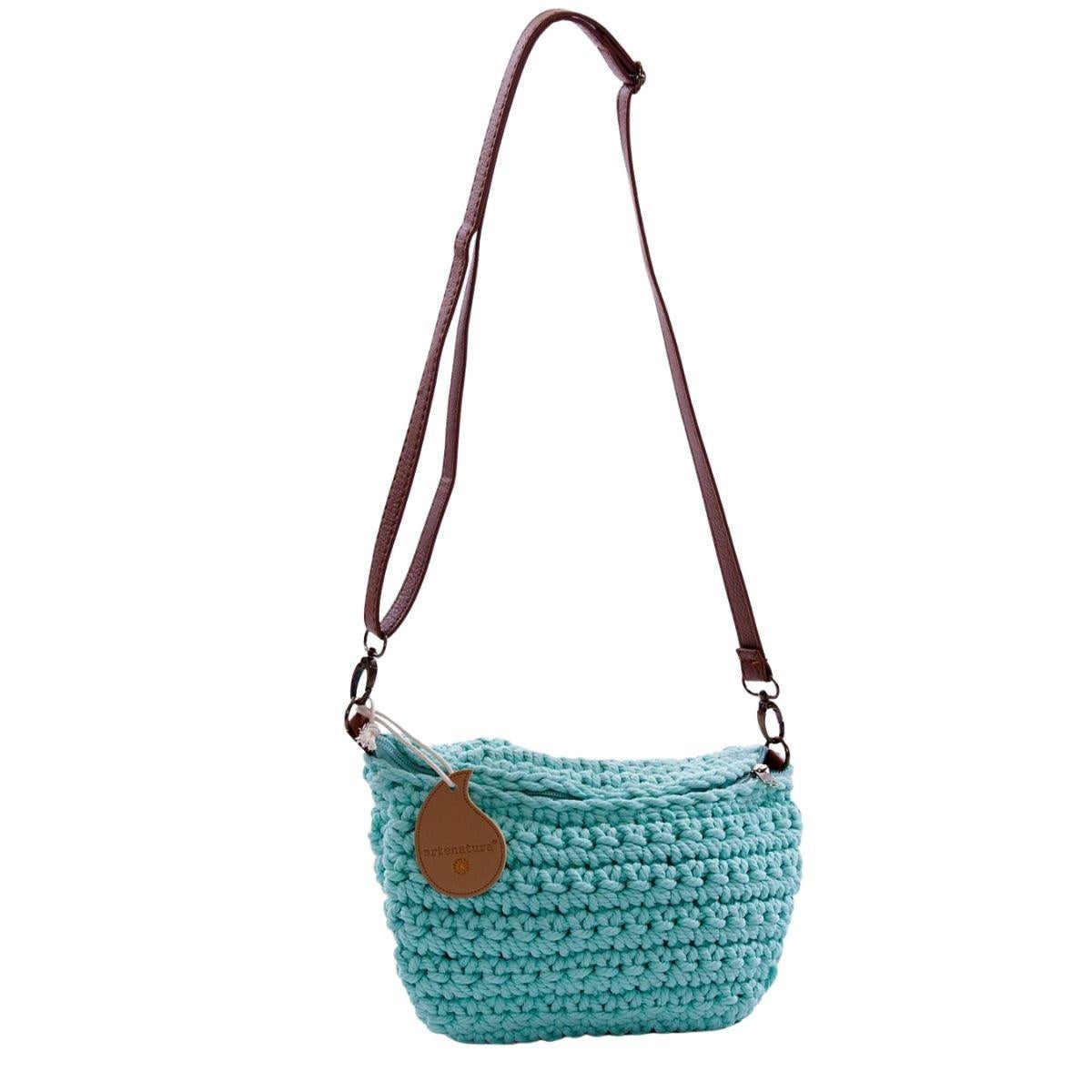 Borsetta a tracolla in cotone all'uncinetto con zip, 25x15 cm