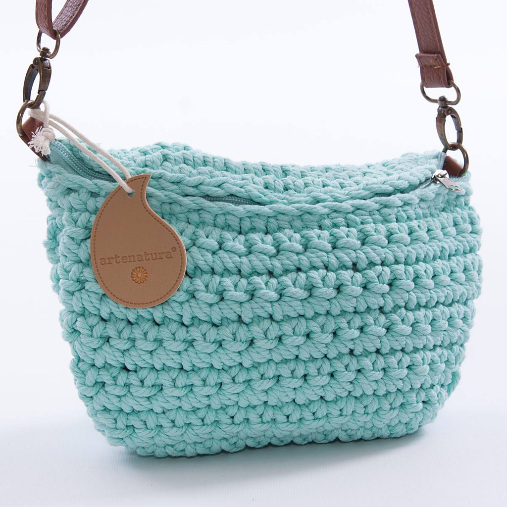 Borsetta a tracolla in cotone all'uncinetto con zip, 25x15 cm