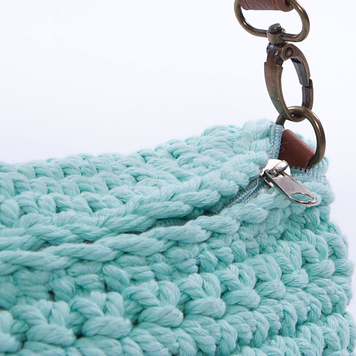 Borsetta a tracolla in cotone all'uncinetto con zip, 25x15 cm
