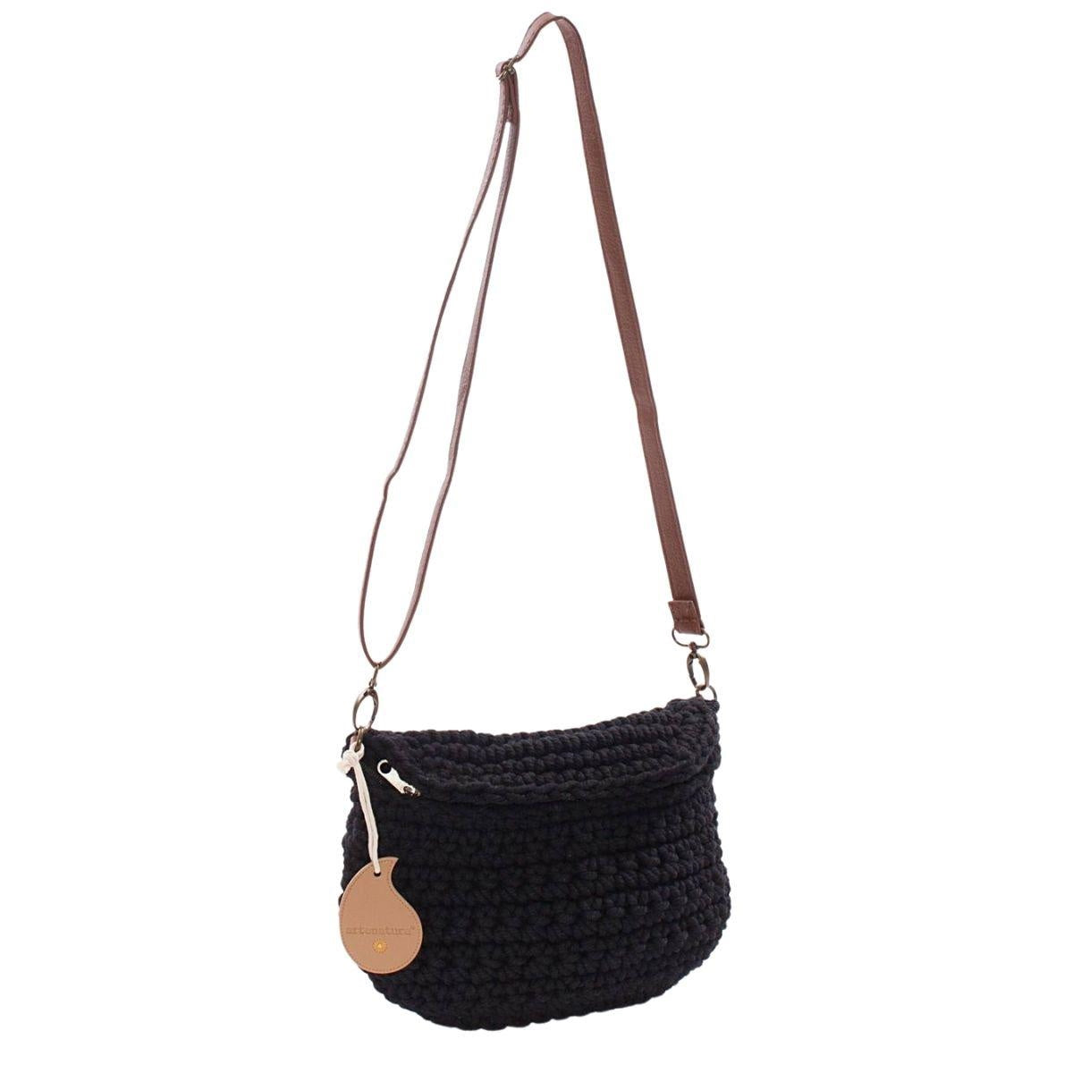 Borsetta a tracolla in cotone all'uncinetto con zip, 25x15 cm
