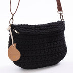 Borsetta a tracolla in cotone all'uncinetto con zip, 25x15 cm