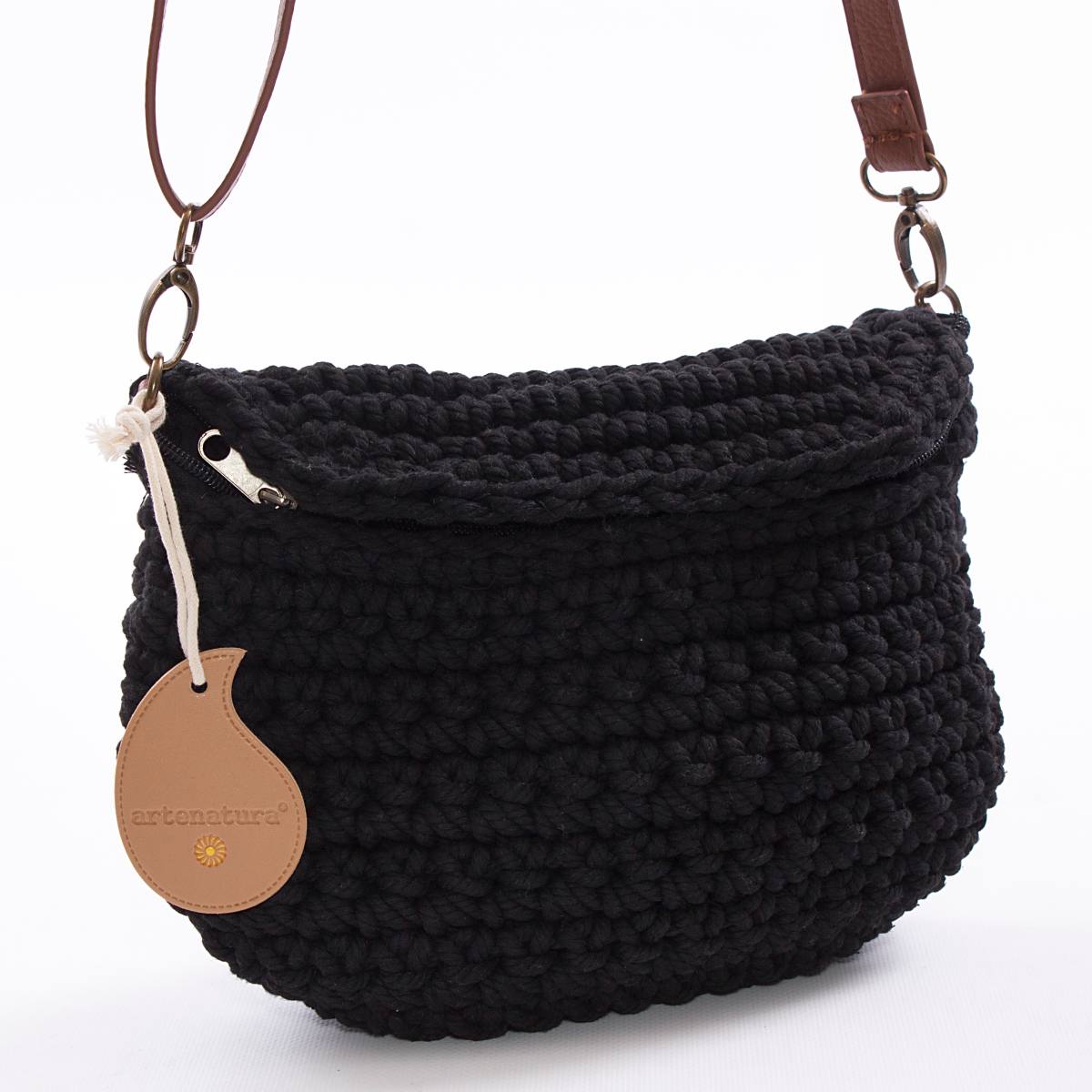 Borsetta a tracolla in cotone all'uncinetto con zip, 25x15 cm