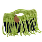 Borsa bicolore all'uncinetto con frange e chiusura magnetica, 36x26 cm