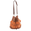 Borsa a secchiello a balze arancio e marrone con coulisse, 36x33 cm