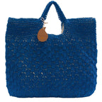 Borsa in fibre naturali blu all'uncinetto, foderata con zip, 48x40 cm