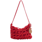 Borsa a spalla intrecciata a rete con zip, 30x18 cm