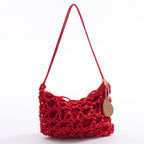 Borsa a spalla intrecciata a rete con zip, 30x18 cm