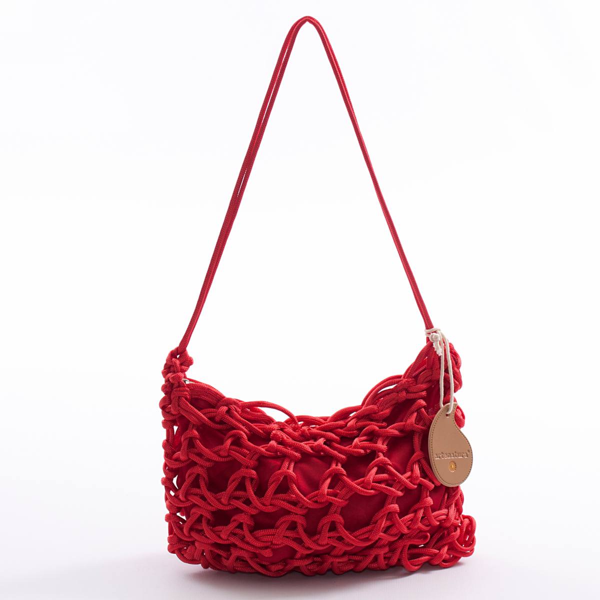 Borsa a spalla intrecciata a rete con zip, 30x18 cm
