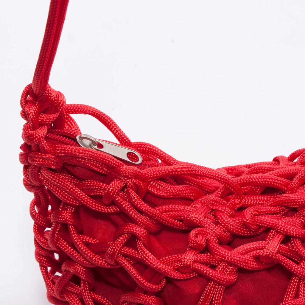 Borsa a spalla intrecciata a rete con zip, 30x18 cm