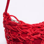 Borsa a spalla intrecciata a rete con zip, 30x18 cm