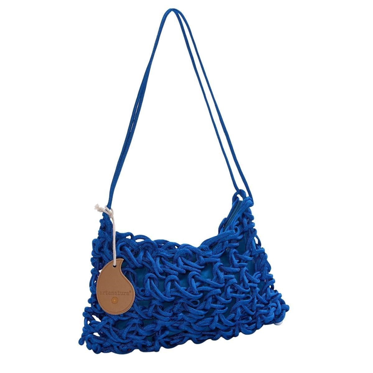 Borsa a spalla intrecciata a rete con zip, 30x18 cm