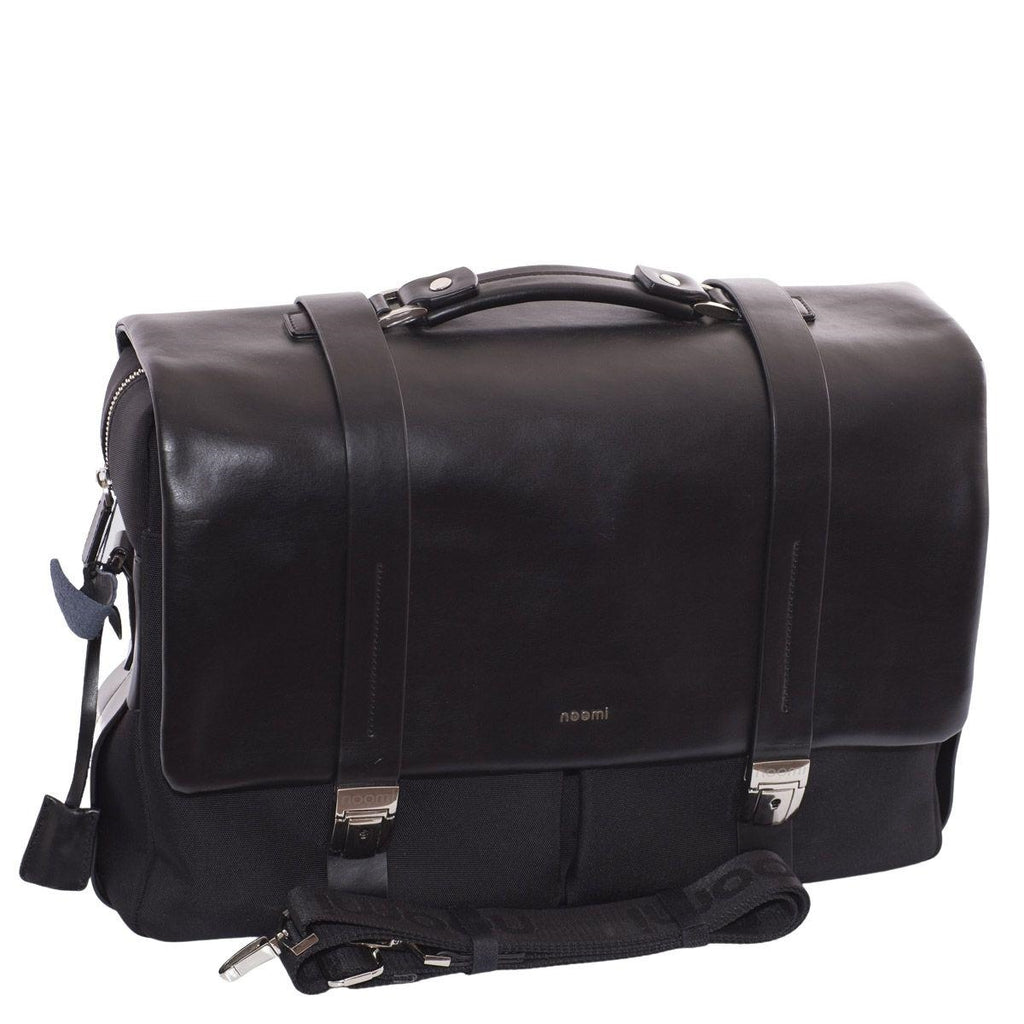 Cartella portadocumenti Oxford in pelle e tessuto nero, 42x31H12 cm