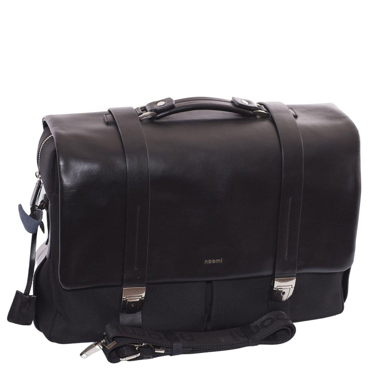 Cartella portadocumenti Oxford in pelle e tessuto nero, 42x31H12 cm