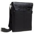 Borsa a tracolla da uomo nera con pattina in pelle stampa cocco, 28x5,5x33 cm