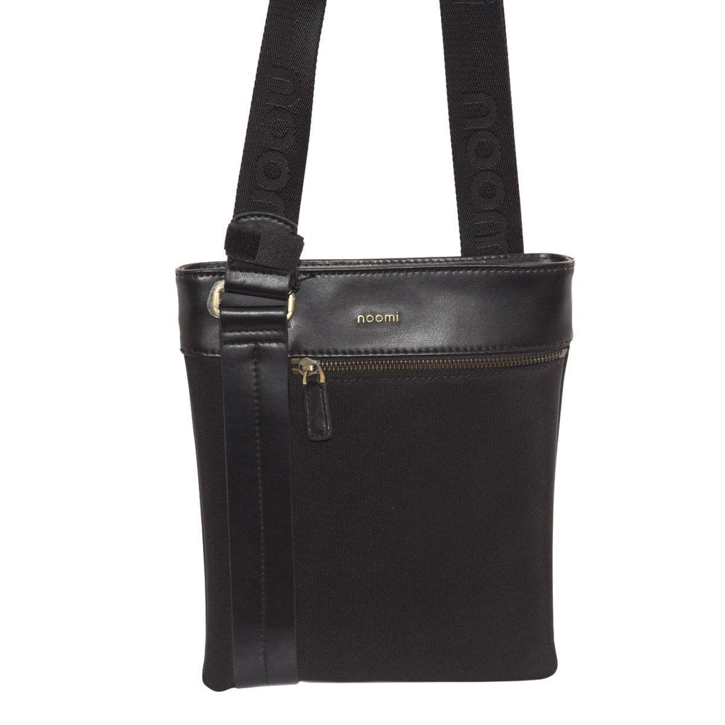 Borsello a tracolla da uomo in tessuto e pelle nera, 23x5,5x27 cm