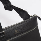 Borsello a tracolla in pelle e tela nera con zip, 23x5,5x27 cm