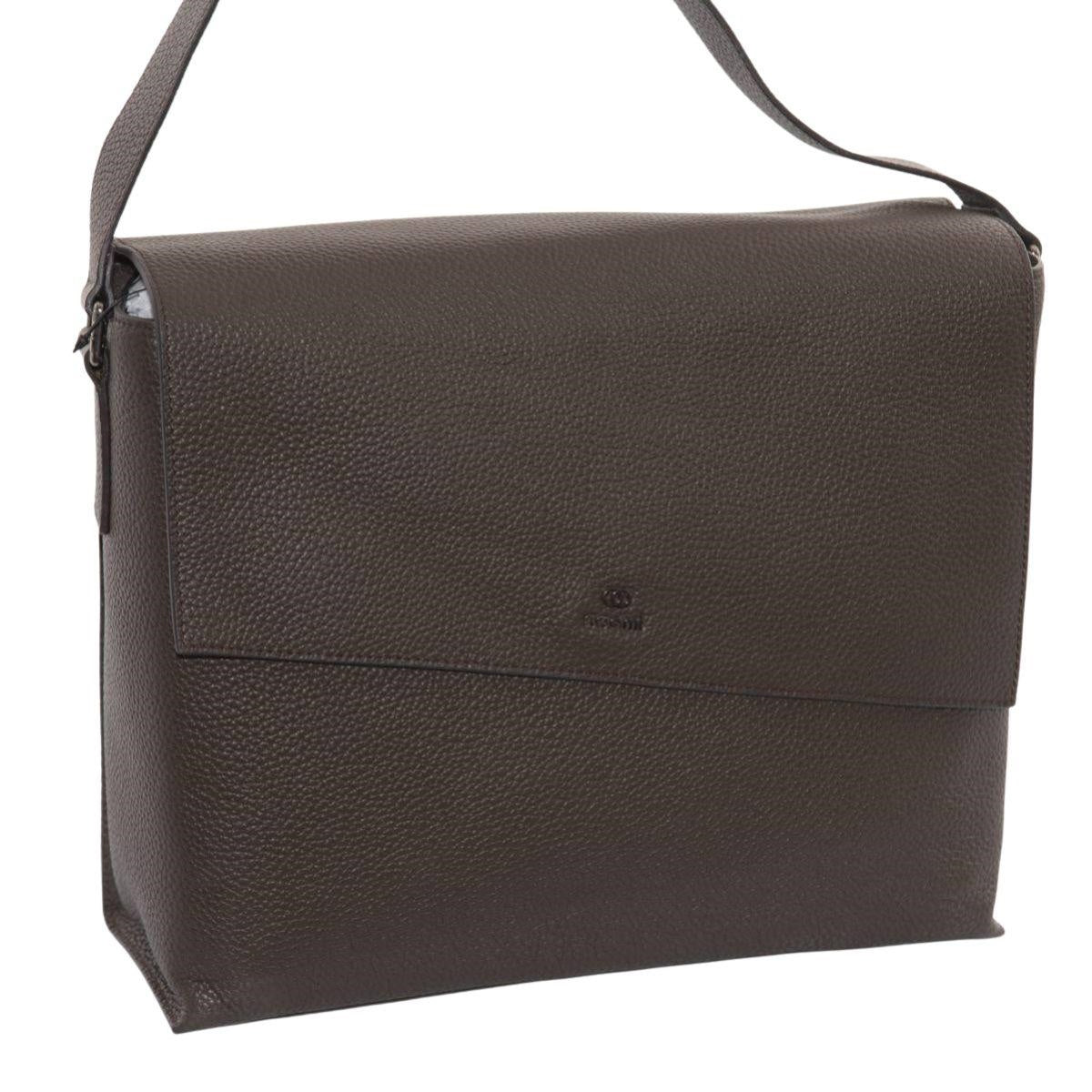 Borsa messenger in pelle marrone con patta magnetica, 36x10x30 cm