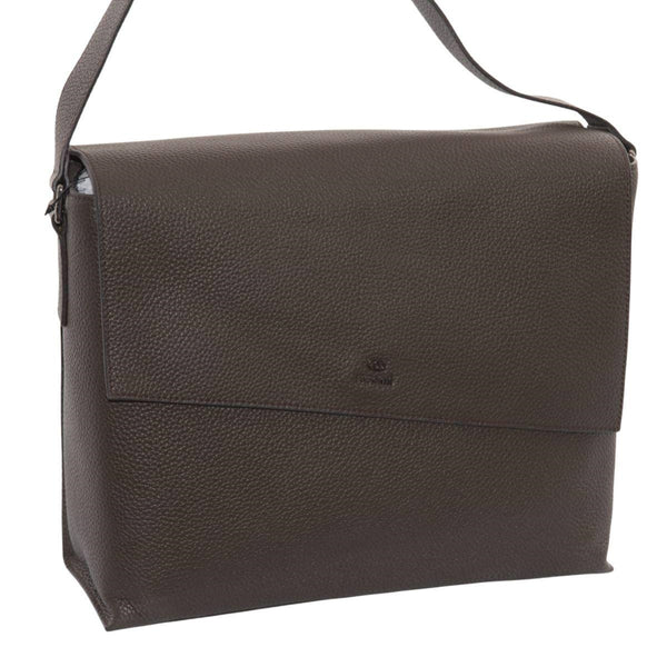Borsa messenger in pelle marrone con patta magnetica, 36x10x30 cm