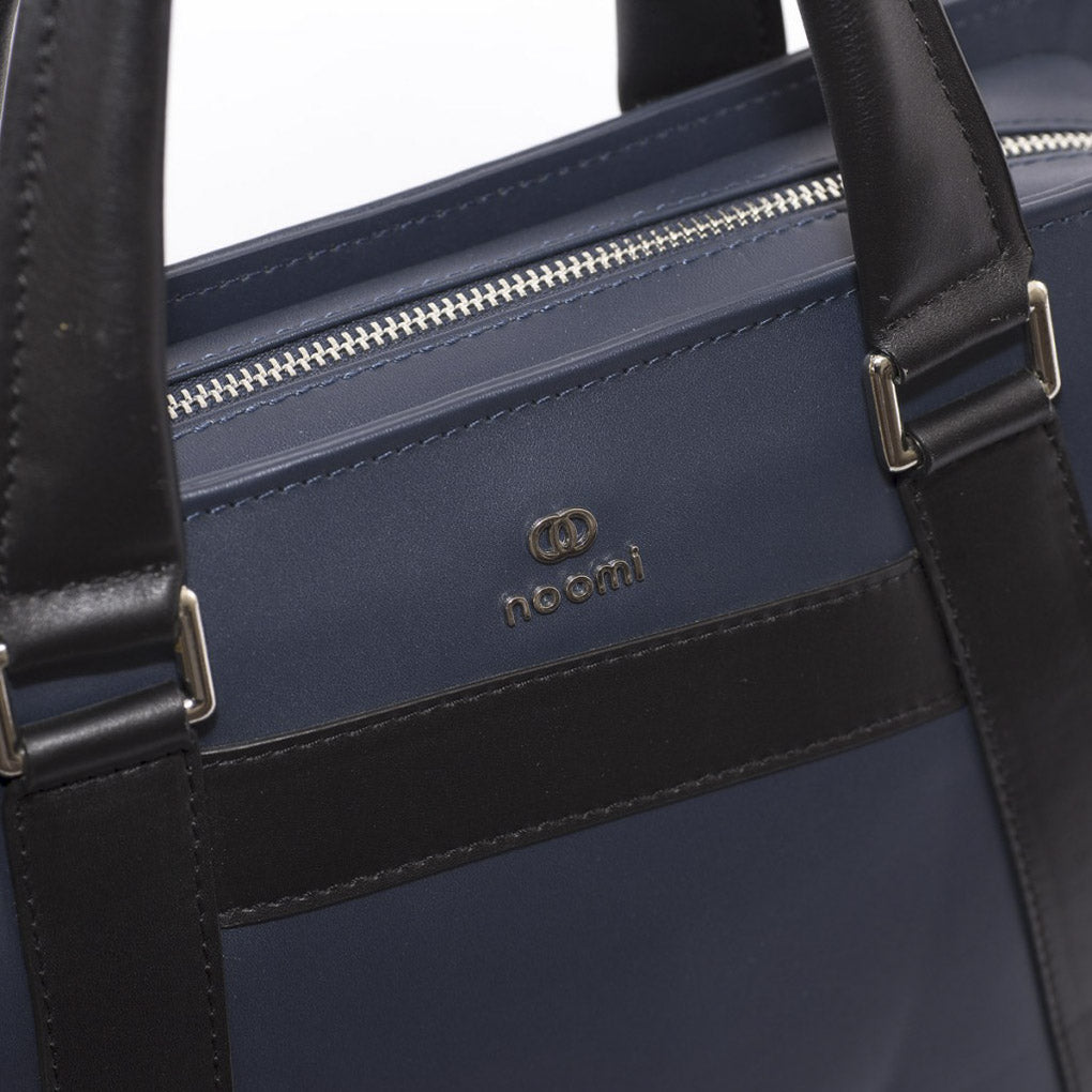 Borsa portadocumenti in pelle blu e nera con tracolla, 40x8x30 cm